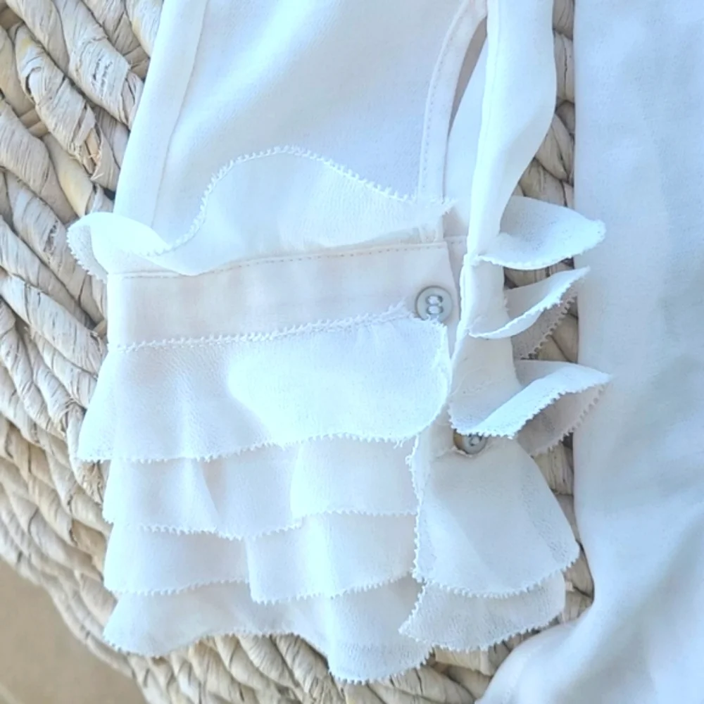 Cream Ruffled Bib Collar Button Down Top - Picture 8 of 10